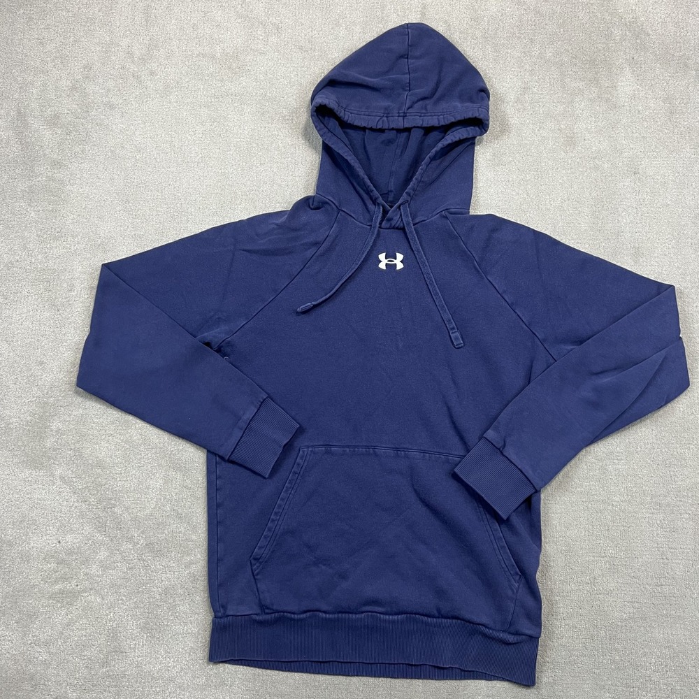 Under Armour Hoodie Mens XS Navy Blue Rival Fleece Pullover Logo Raglan